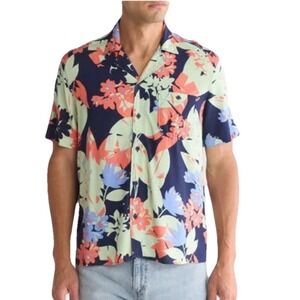 ABOUND MENS TROPICAL COLLAGE CAMP SHIRT XXXL NAVY  FLORAL  SUMMER VACATION BEACH